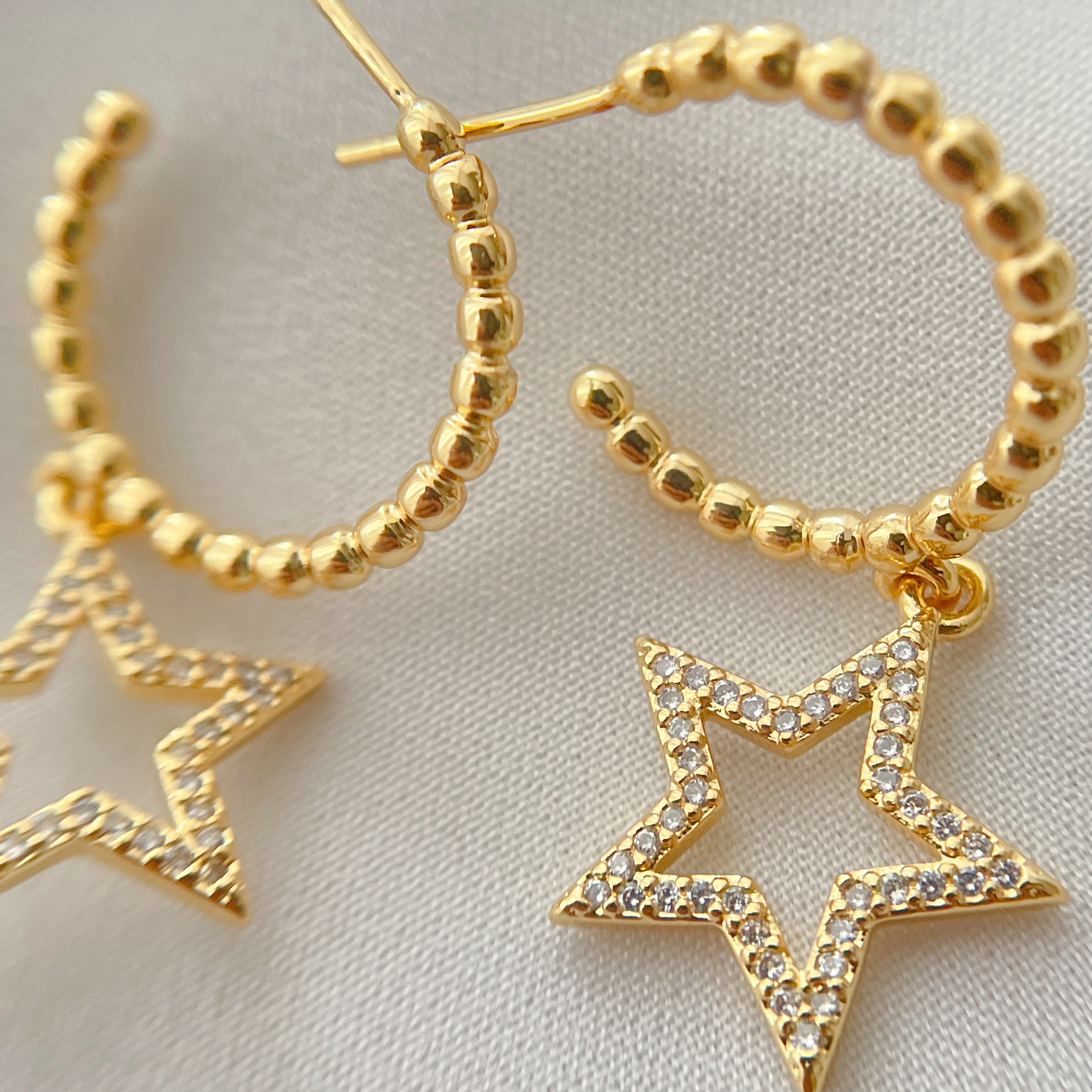Copy Gold Beaded Hoop Earrings With Star pendant