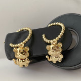 Gold Beaded Hoop Earrings With Tiger pendant