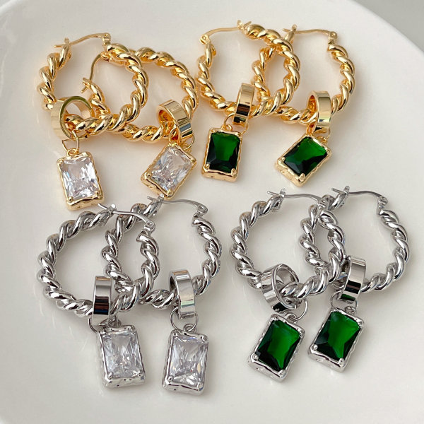 Twist Hoop Long Earrings  CMEADL-2445661