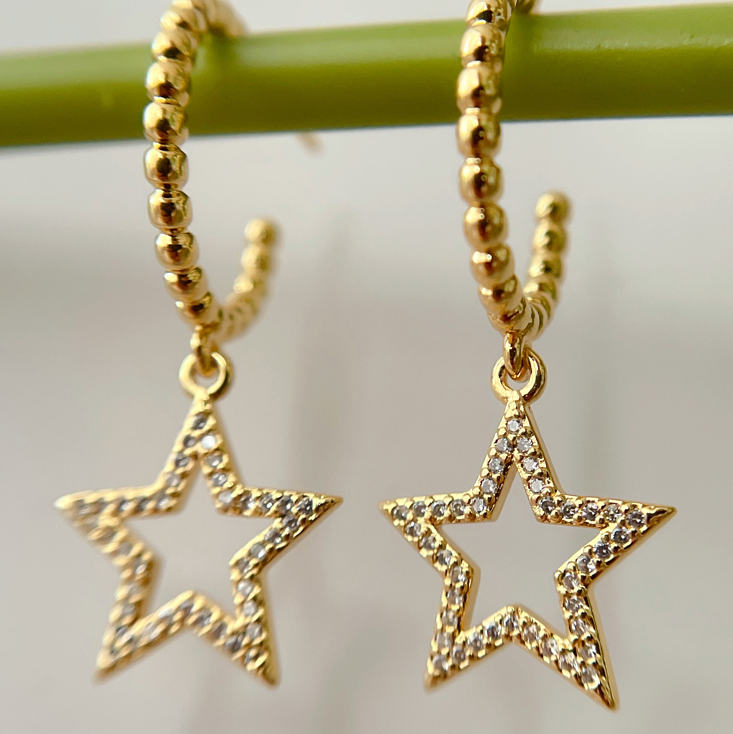 Copy Gold Beaded Hoop Earrings With Star pendant