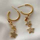 Gold Beaded Hoop Earrings With Long Star pendant