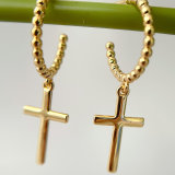 Gold Beaded Hoop Earrings With Cross pendant