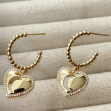 Gold Beaded Hoop Earrings With Heart Moon pendant