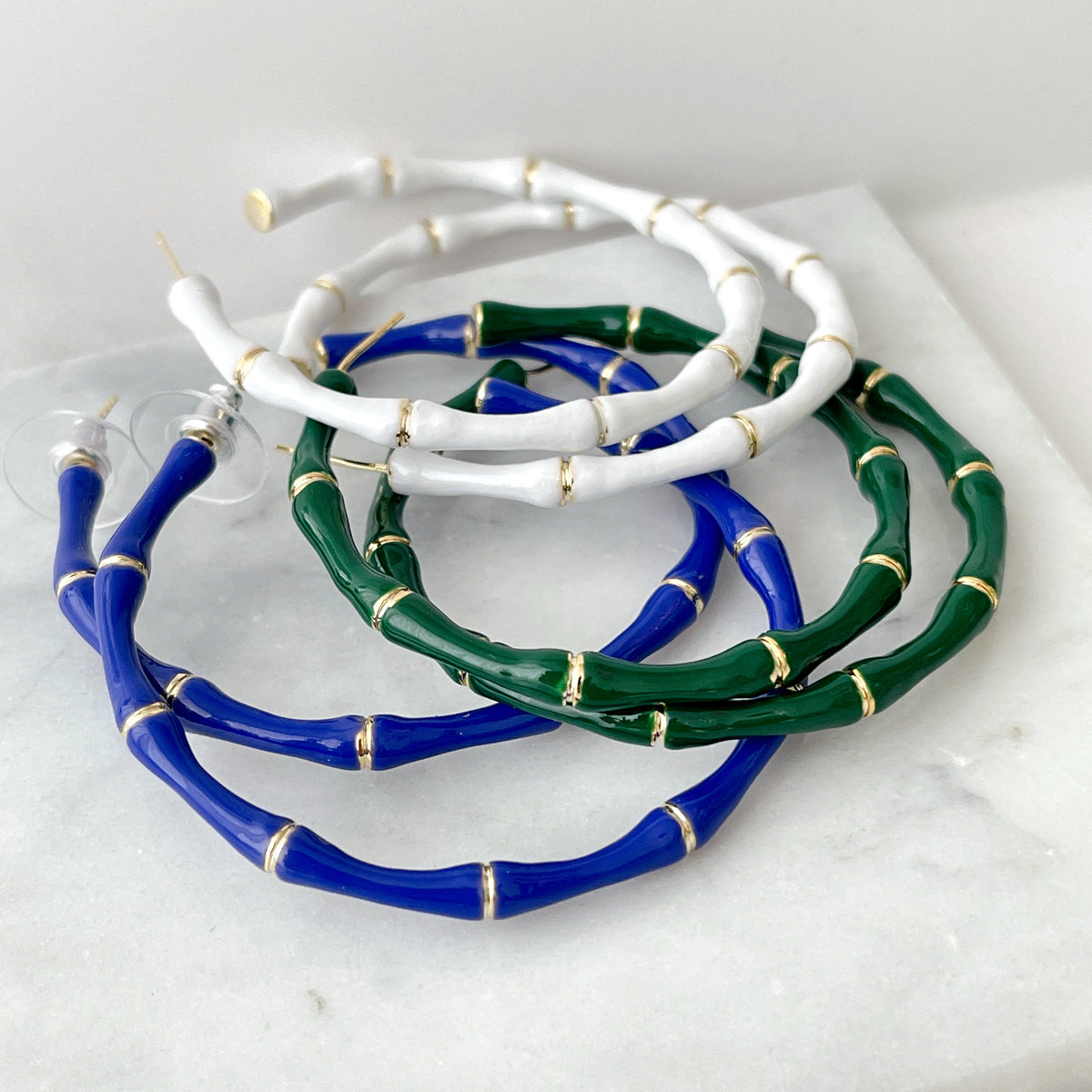 Big Enamel Bamboo Hoop Earrings