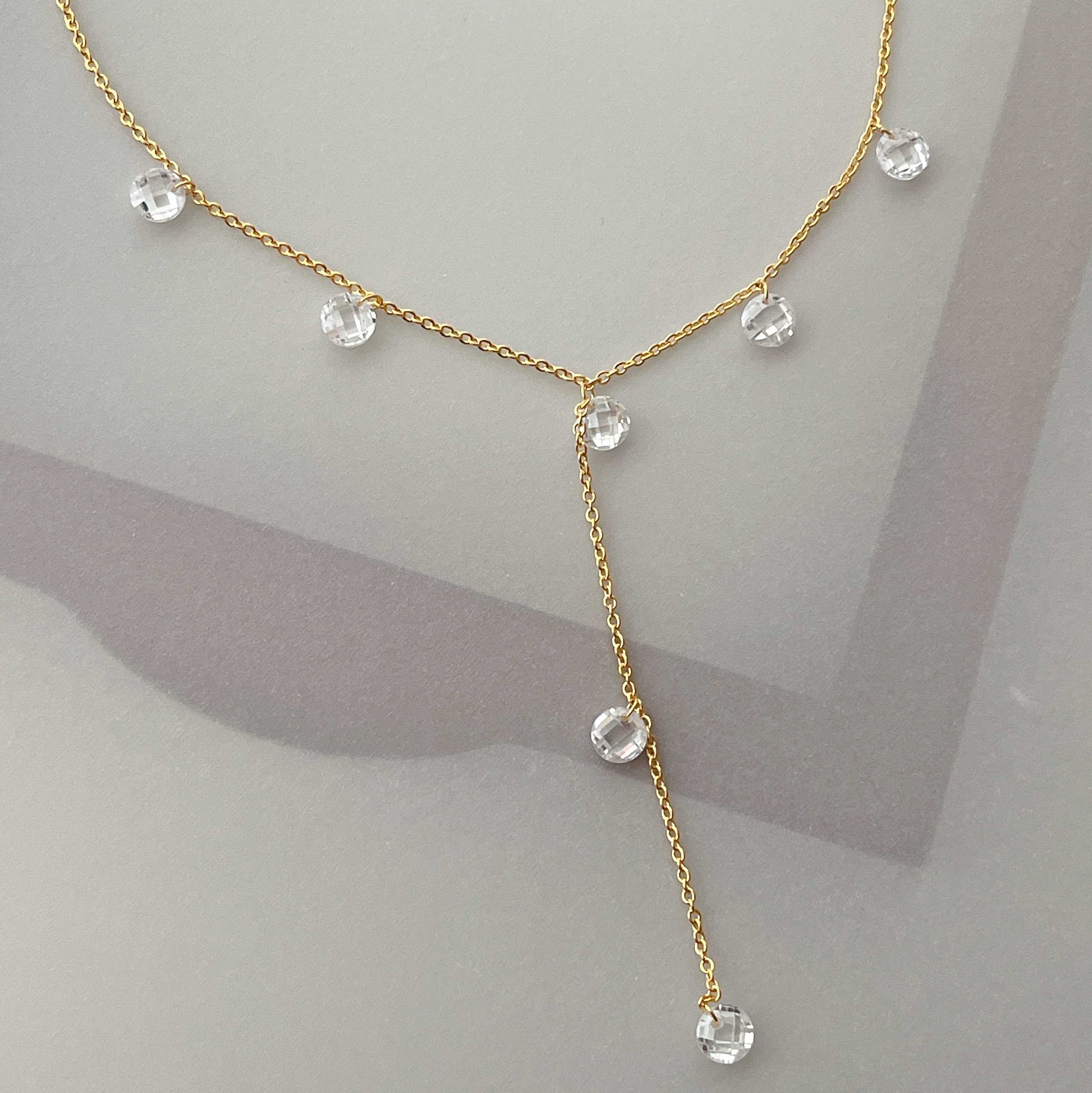 Clear Long Round Crystal Charm Nekclace