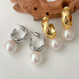 Pearl Drop Hoop Earrings CMEDYX-2446077
