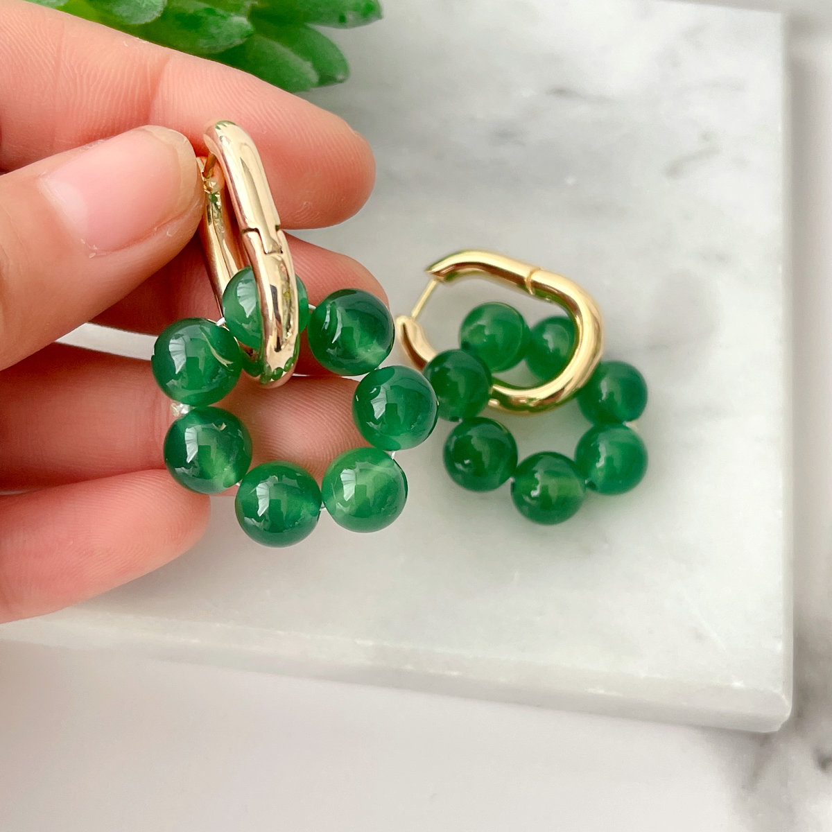 Green Gemstone Drop Earrings