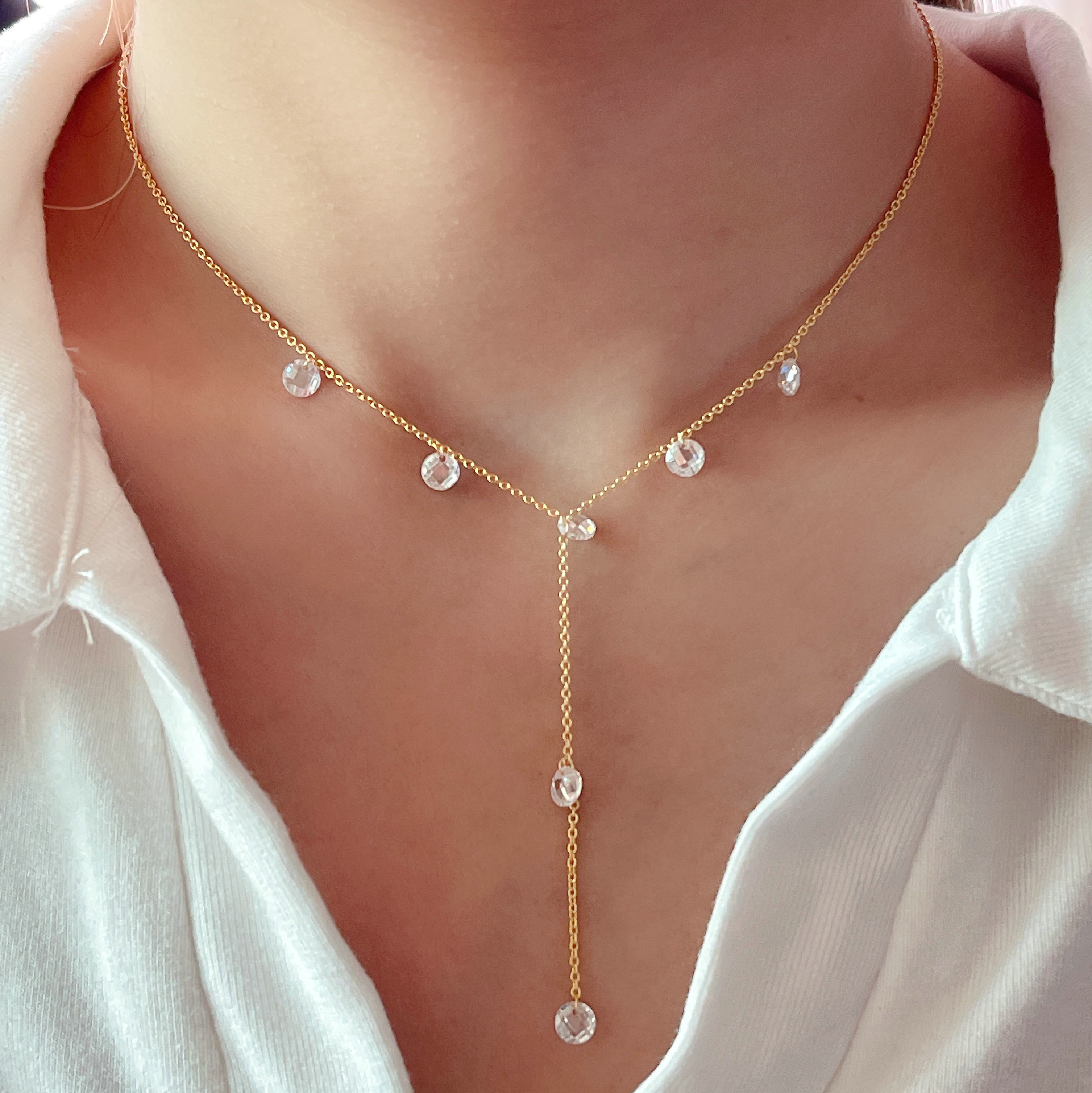 Clear Long Round Crystal Charm Nekclace