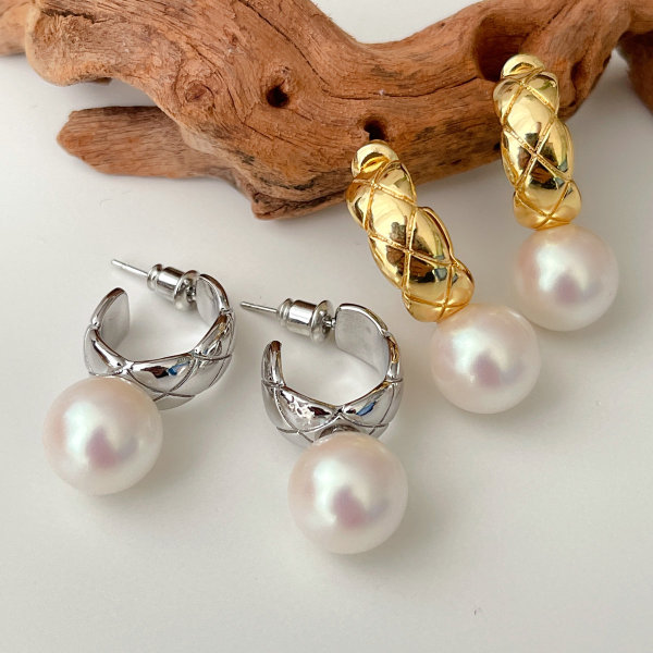 Pearl Drop Hoop Earrings CMEDYX-2446077