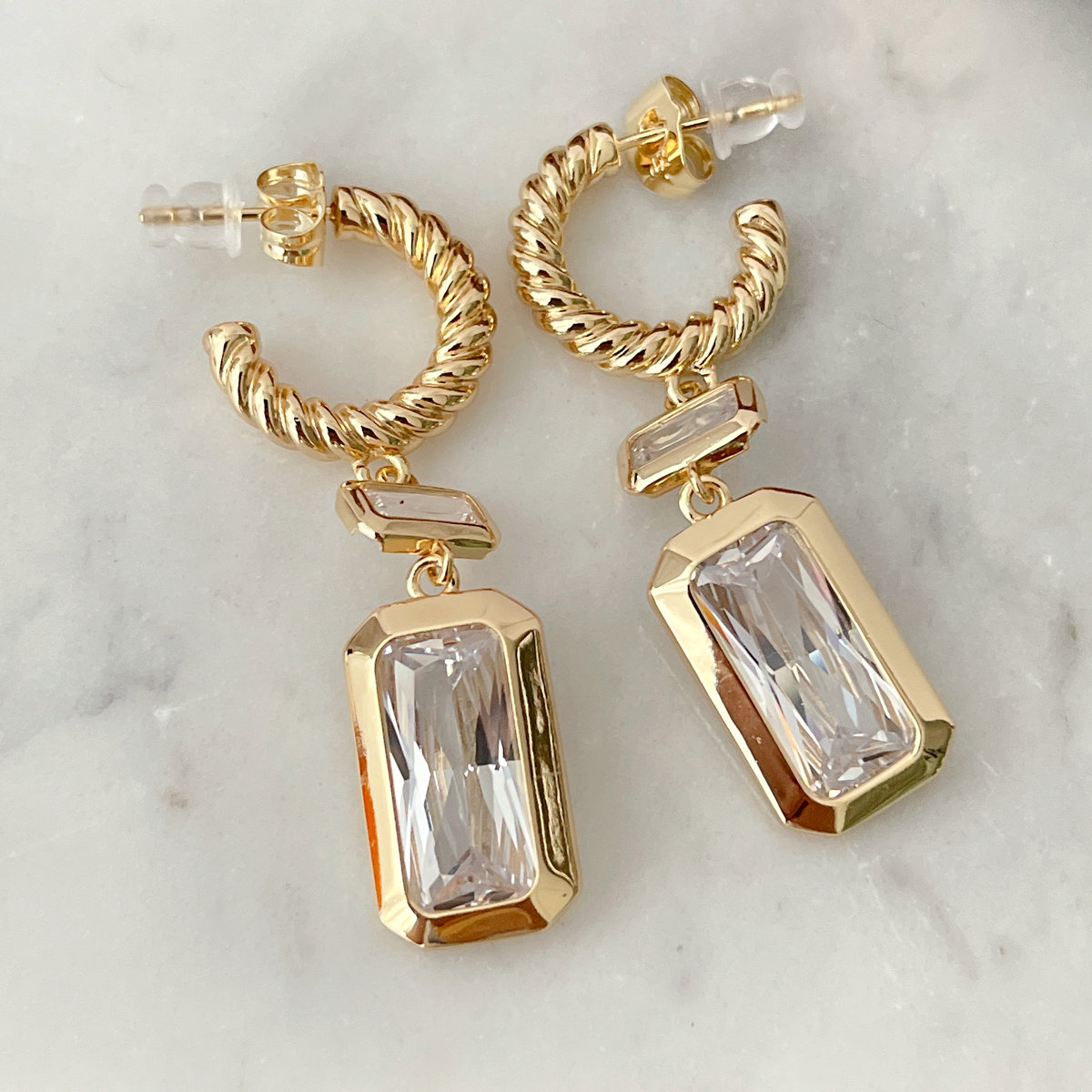 Clear Long Square Drop Earrings