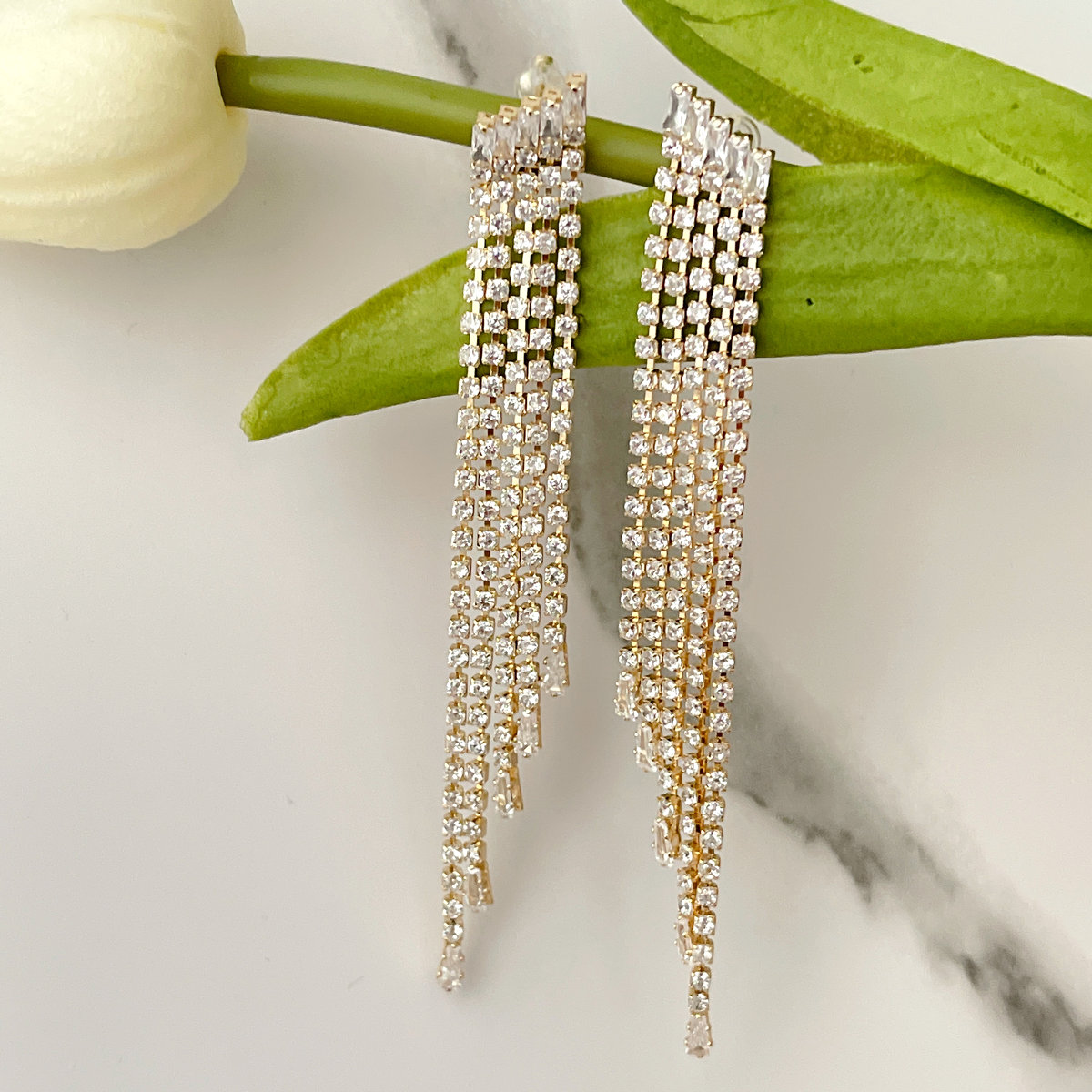 Fashion Long Zircon Tassel Earrings