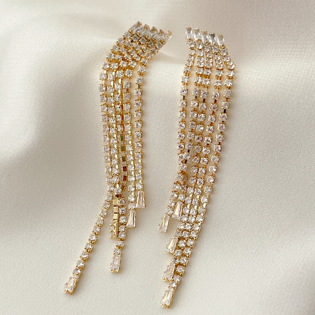 Fashion Long Zircon Tassel Earrings