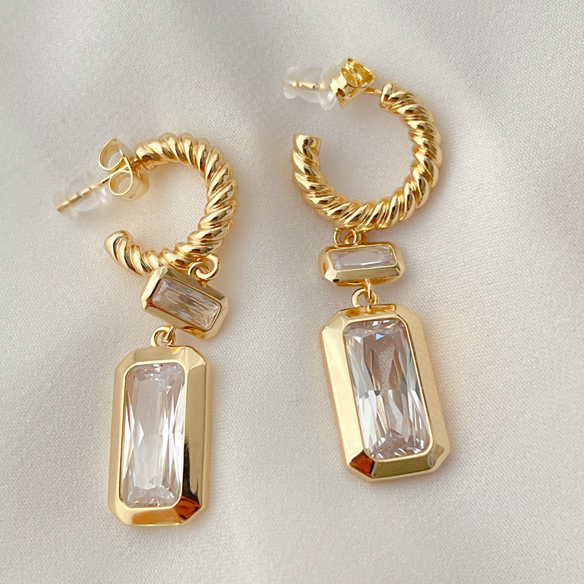 Clear Long Square Drop Earrings