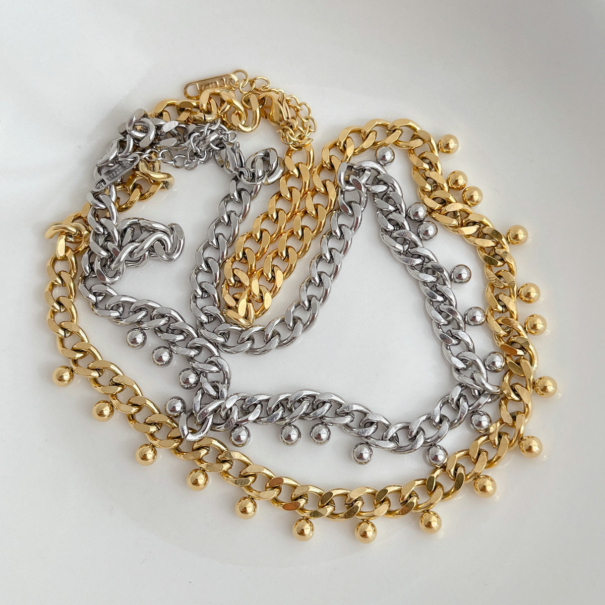 Stainless Steel Gold Ball Charm Cuban Necklace