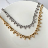 Stainless Steel Gold Ball Charm Cuban Necklace