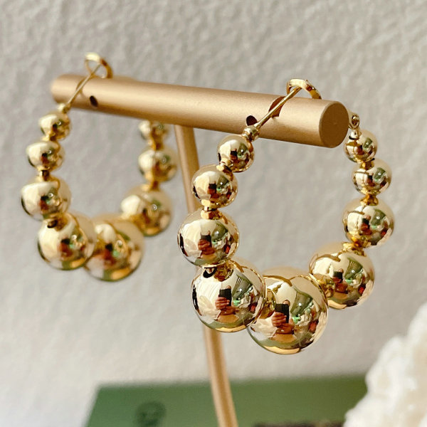 Gold Ball Hoop Earrings