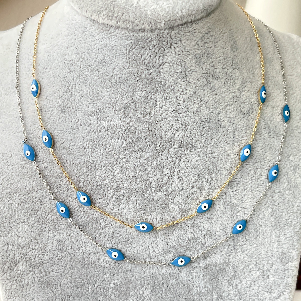 Stainless Steel Blue Eye Thin Chain Necklace