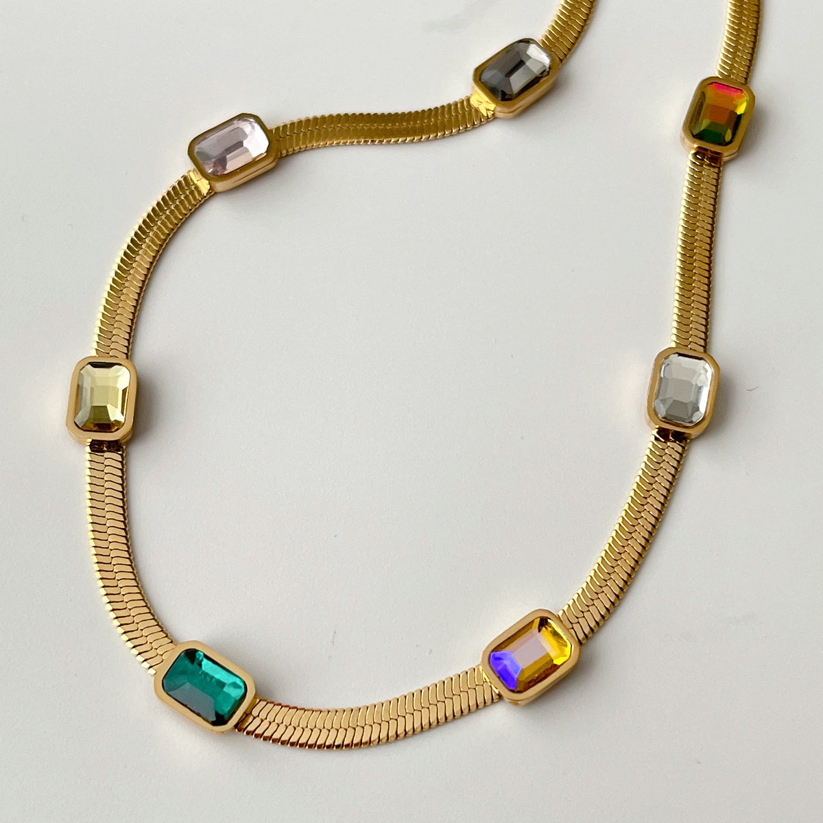 Stainless Steel Herringbone Necklace With Square Charm