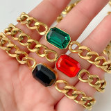 Stainless Steel Square Colored Cuban Necklace
