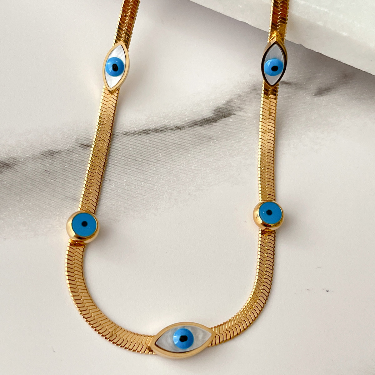 Stainless Steel Eye Herringbone Necklace