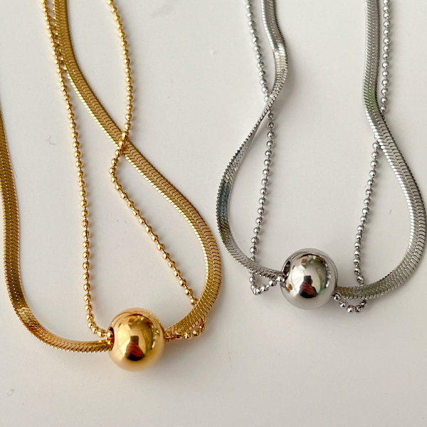 Stainless Steel Two Chain Ball Necklace