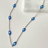 Stainless Steel Blue Eye Thin Chain Necklace