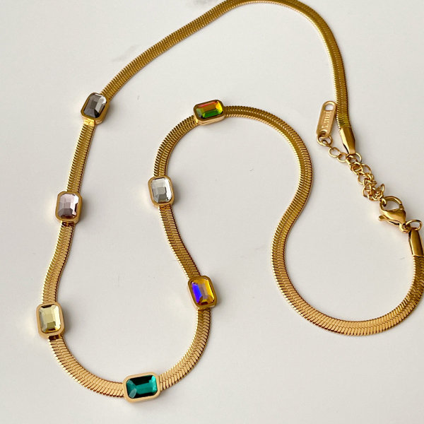 Stainless Steel Herringbone Necklace With Square Charm