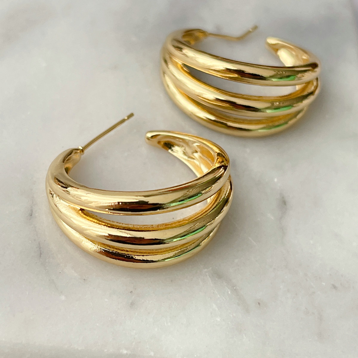 Gold Metal Fan Shaped Earrings
