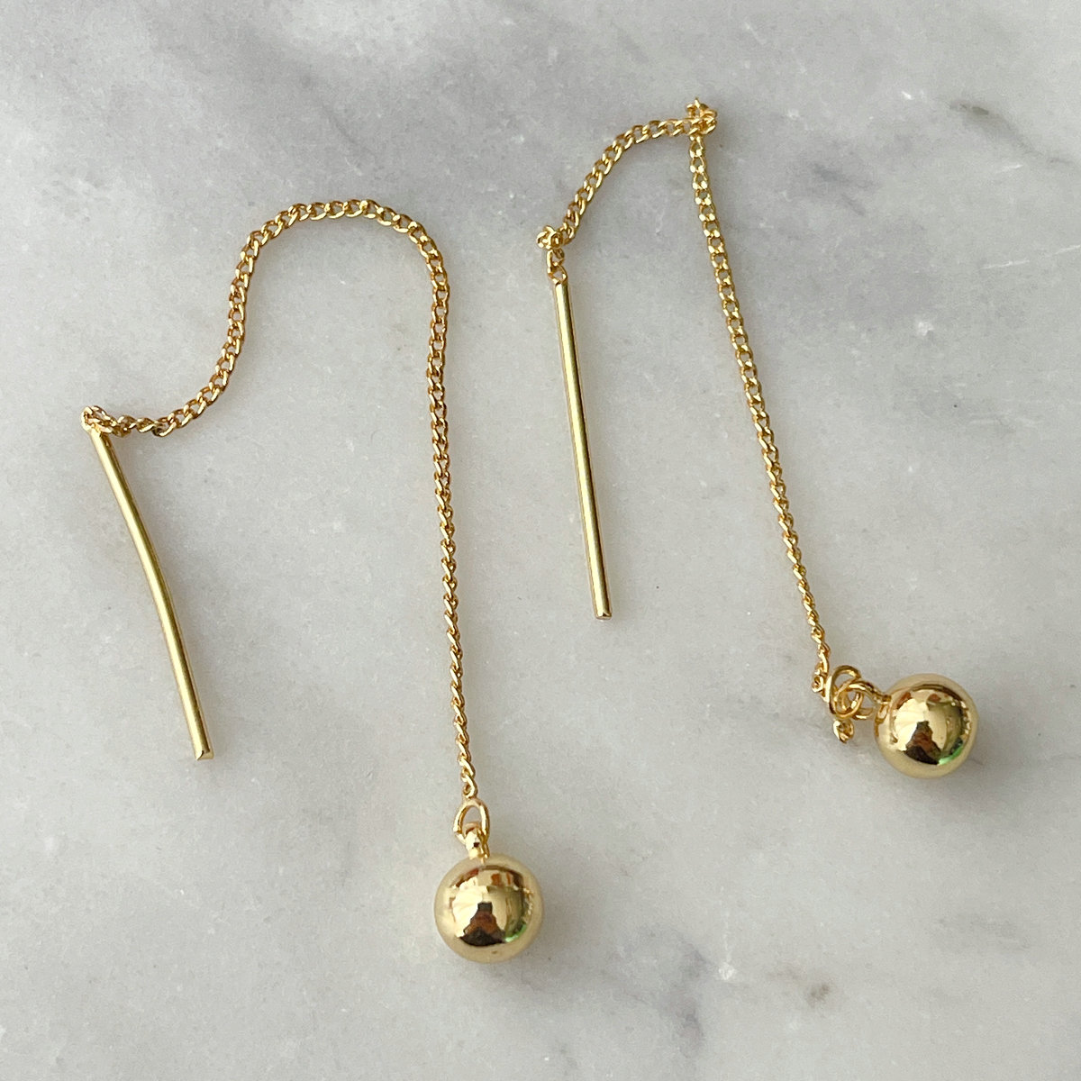 Gold Ball Long Chain Earrings