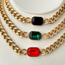 Stainless Steel Square Colored Cuban Necklace
