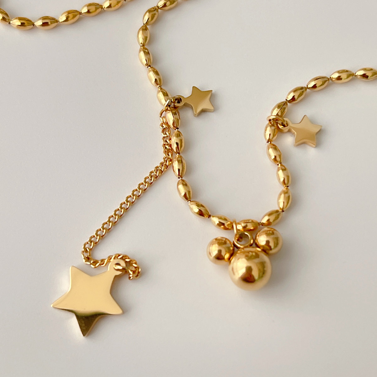 Stainless Steel Gold Ball Necklace With Star Charm