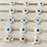 Herring Bone Bracelet With White Eye Charm