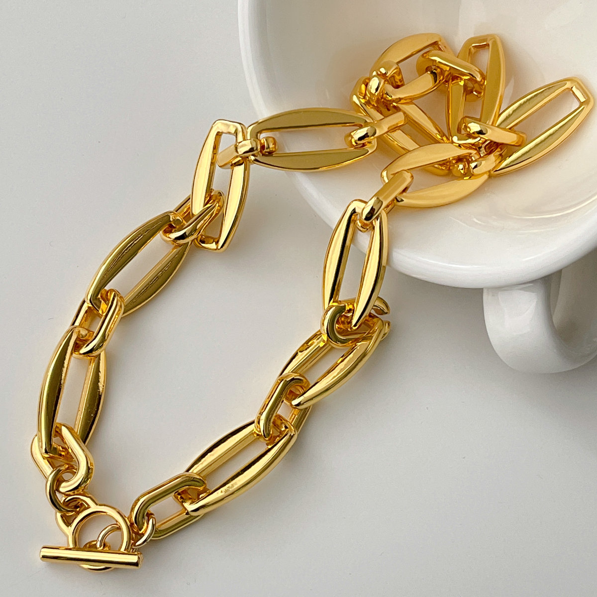 18K Gold Plated High Quality Paper Clip Chain Necklace 16inch