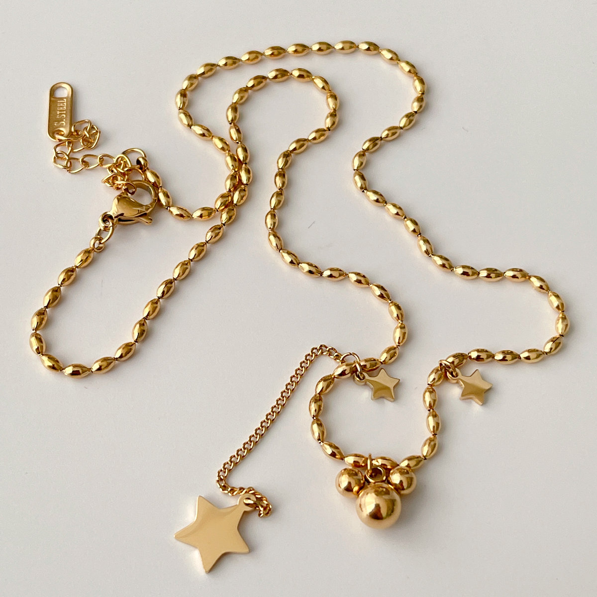 Stainless Steel Gold Ball Necklace With Star Charm