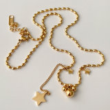 Stainless Steel Gold Ball Necklace With Star Charm
