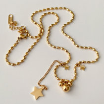 Stainless Steel Gold Ball Necklace With Star Charm