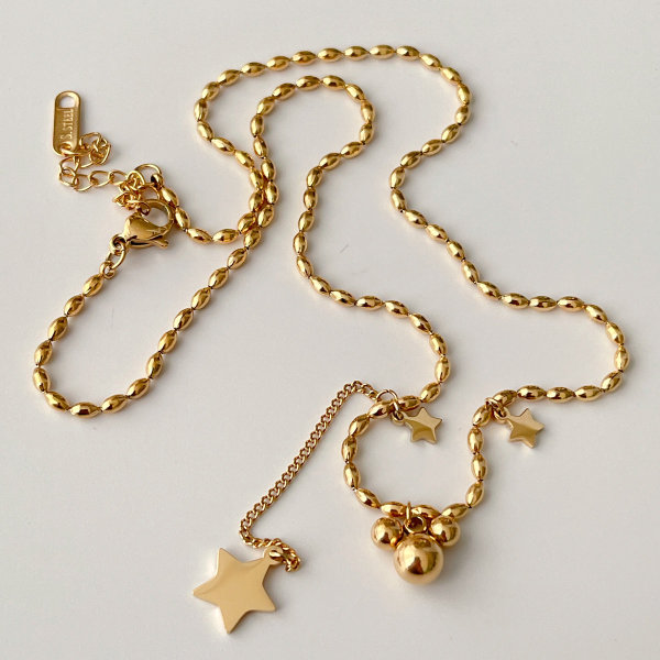 Stainless Steel Gold Ball Necklace With Star Charm