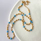 Stainless Steel Oval Ball Necklace With Blue Beaded