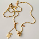 Stainless Steel Gold Ball Necklace With Star Charm