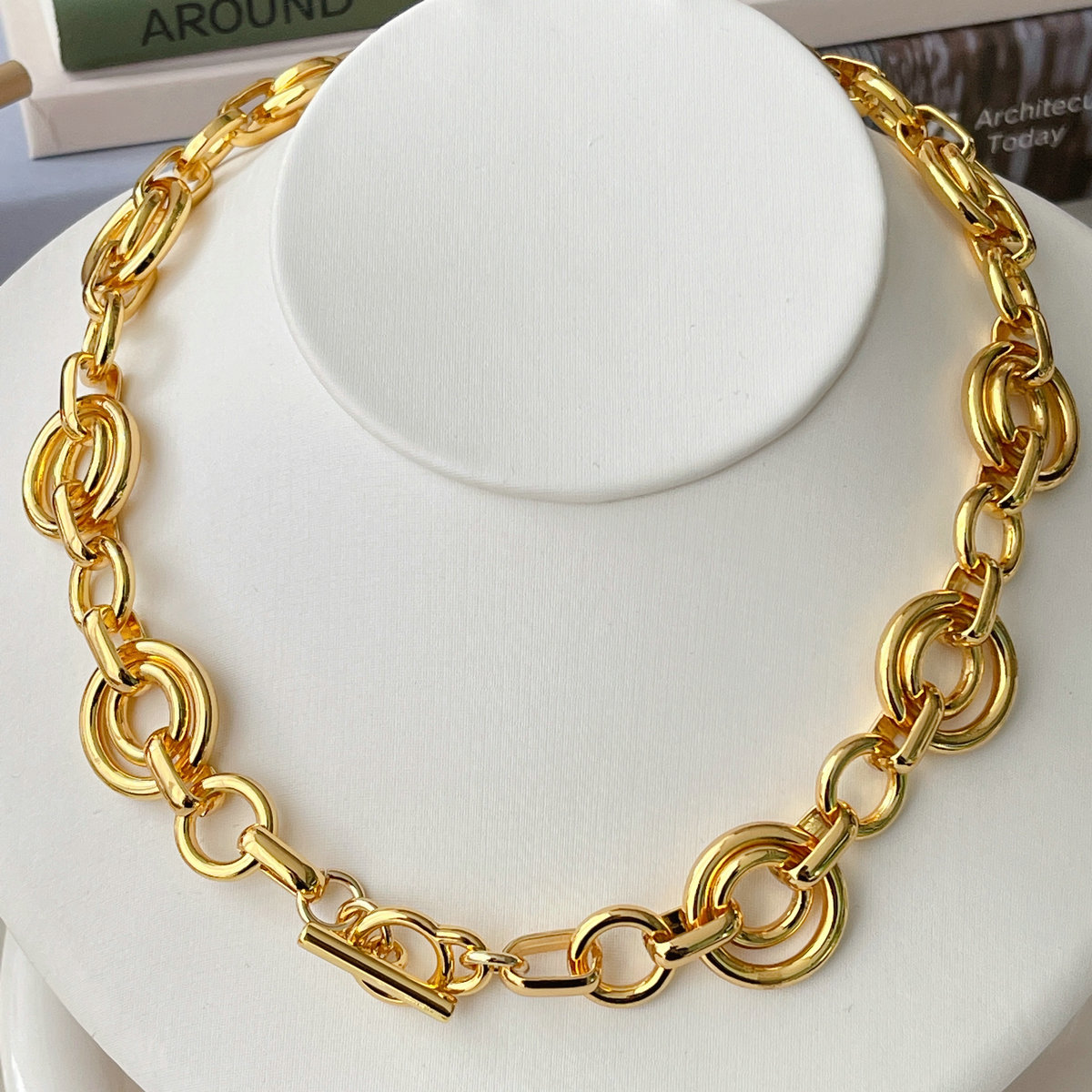 18K Gold Plated High Quality Circle Chain Necklace 16inch