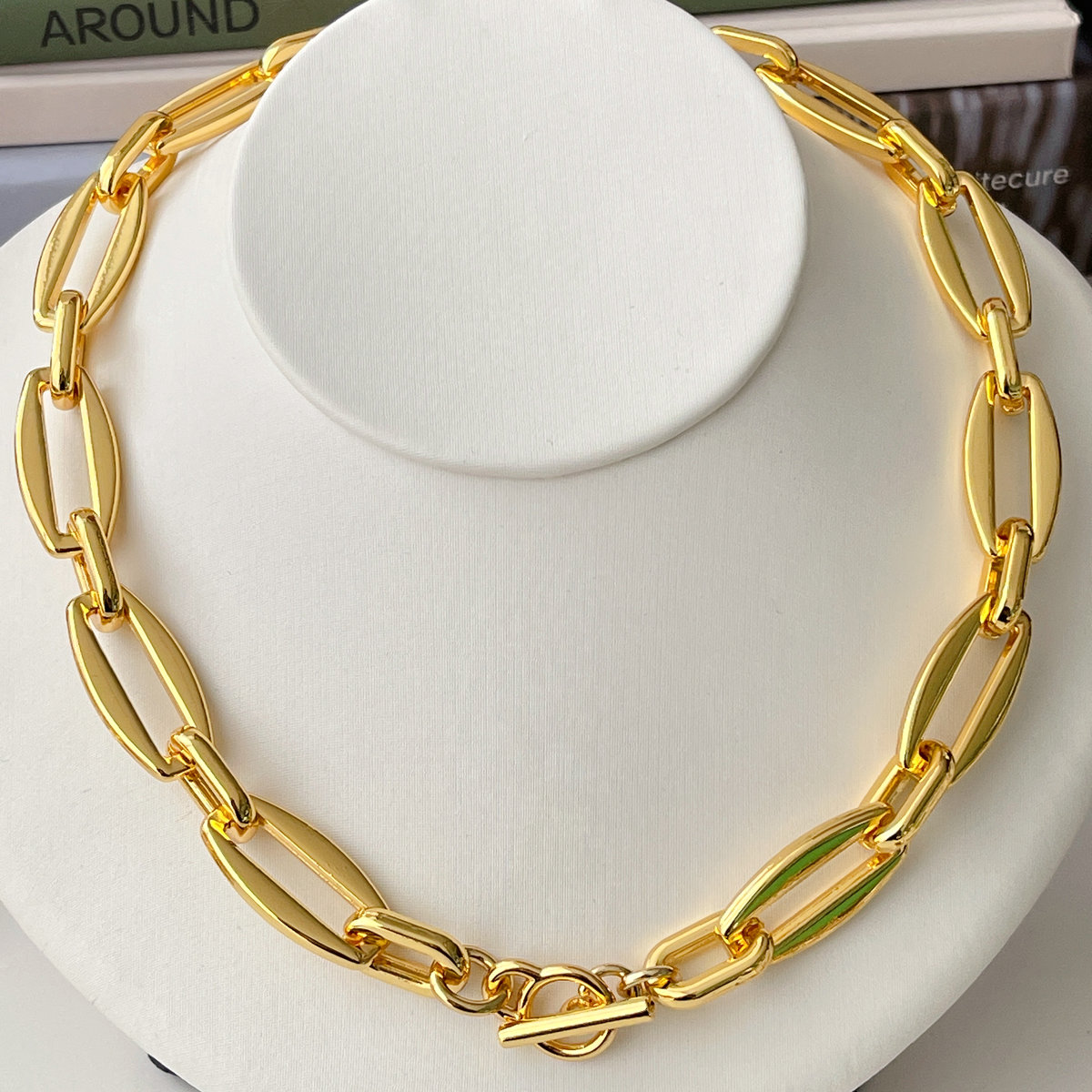 18K Gold Plated High Quality Paper Clip Chain Necklace 16inch