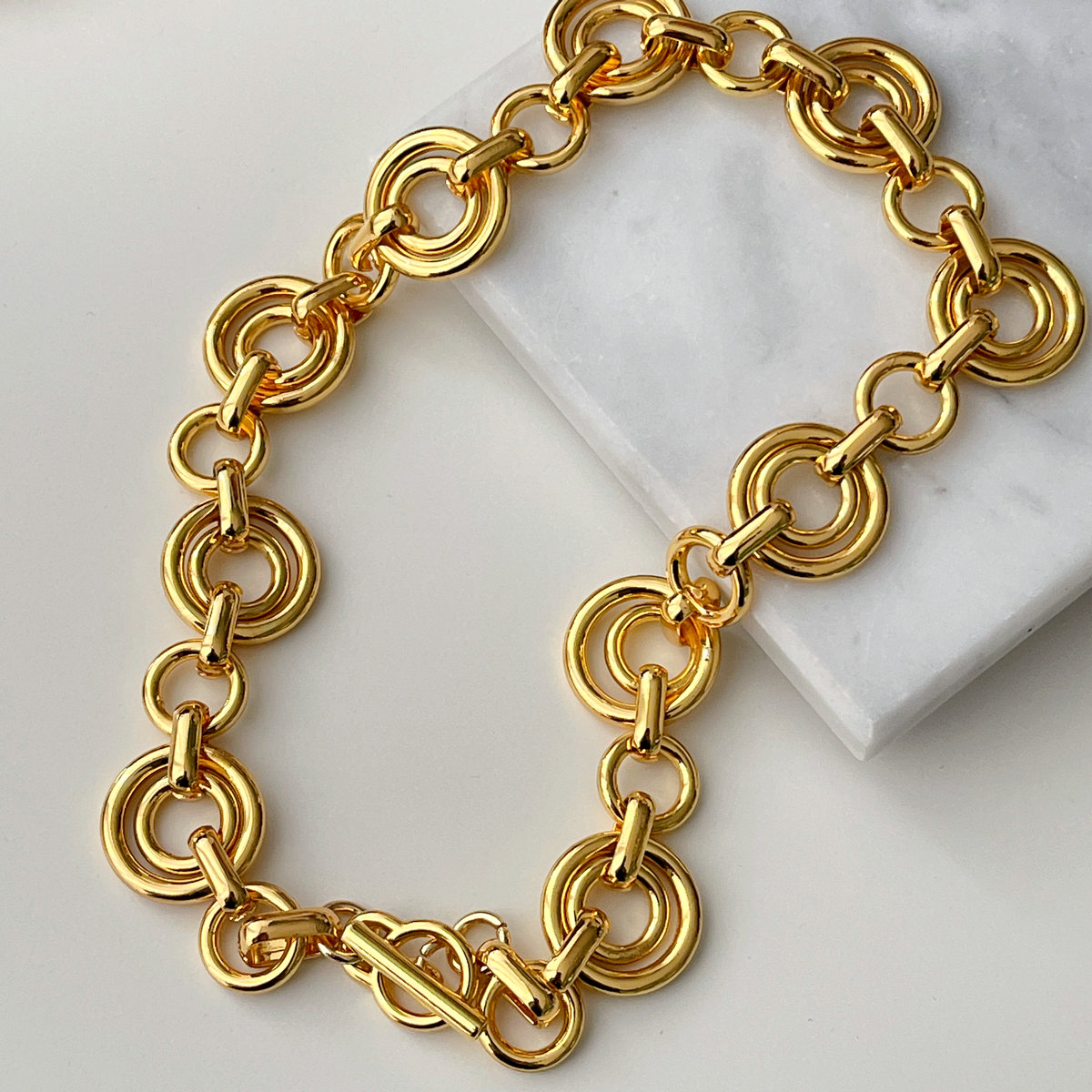 18K Gold Plated High Quality Circle Chain Necklace 16inch