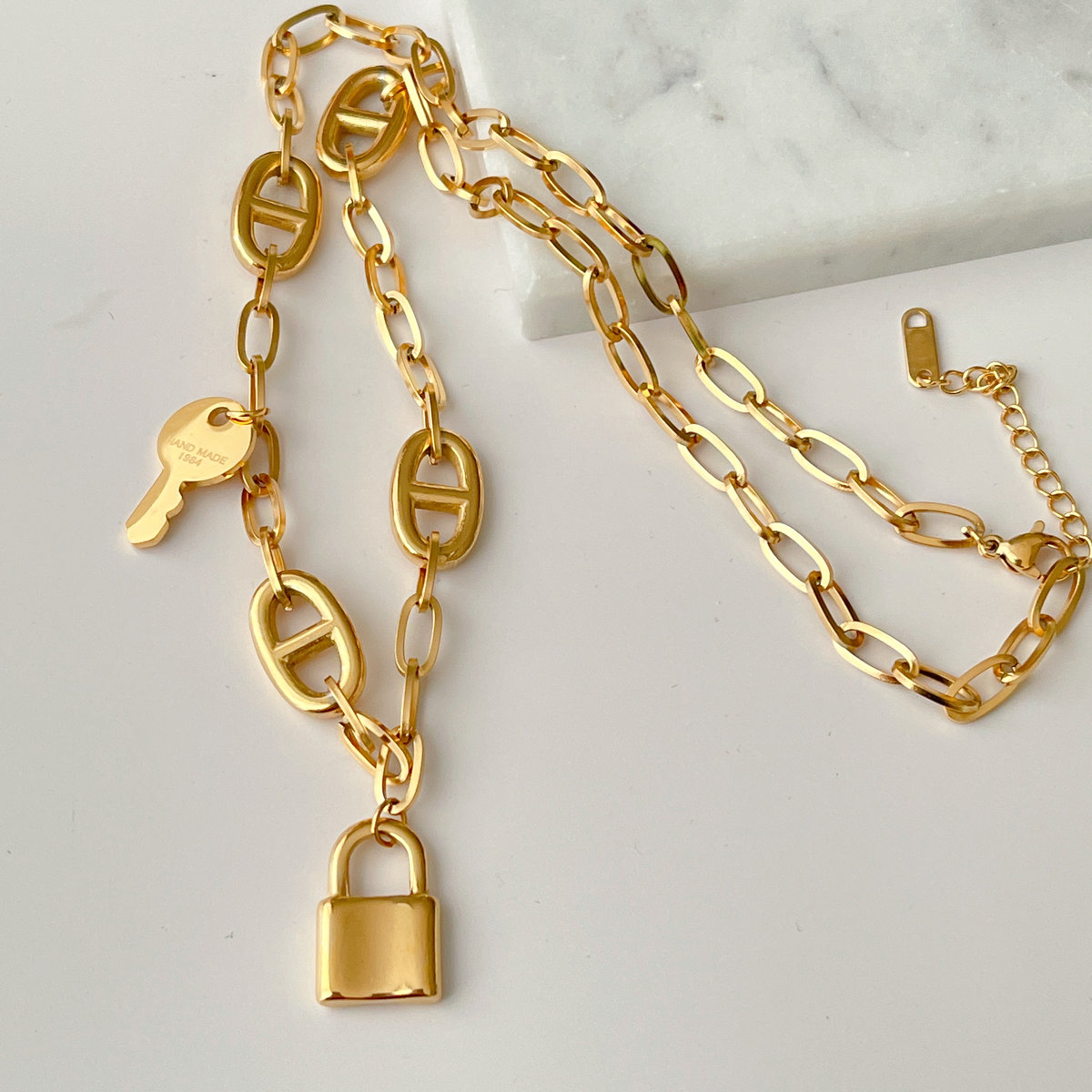 Stainless Steel Coffe Bean Chain With Lock Pendant