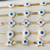 Herring Bone Bracelet With White Eye Charm