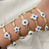 Herring Bone Bracelet With White Eye Charm