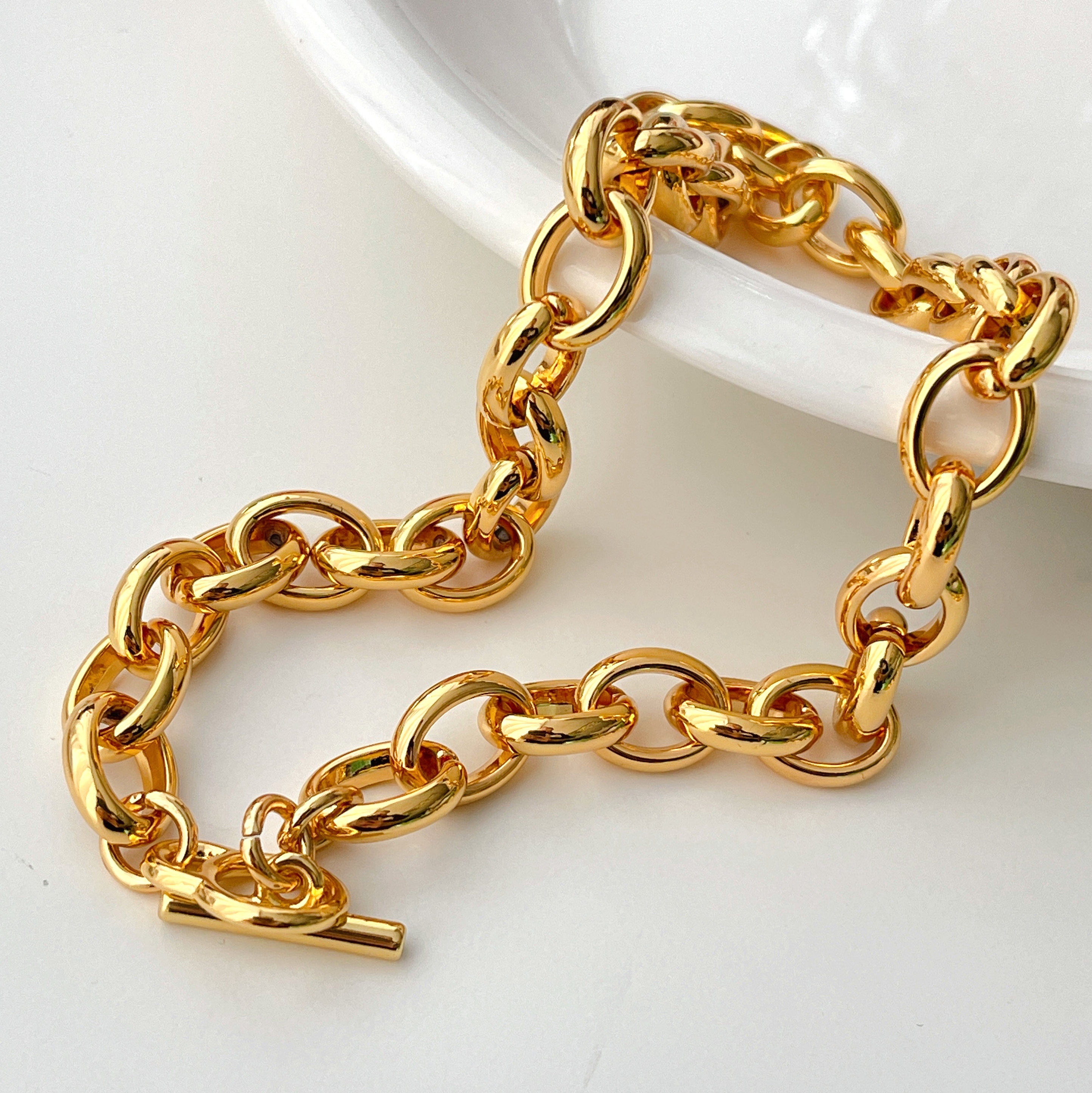 18K Gold Plated High Quality Chunky Chain Necklace 16inch