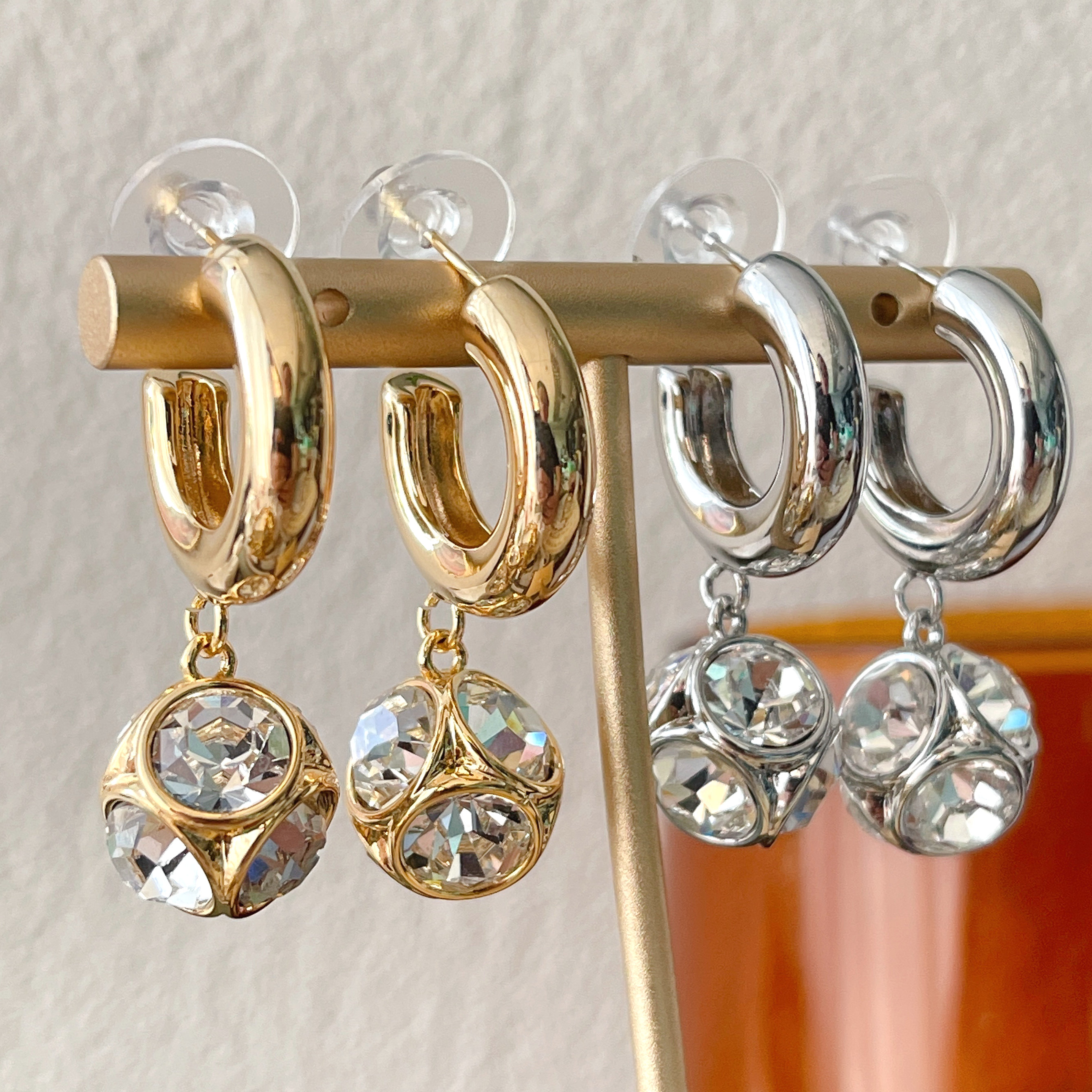 Hoop Earring With Crystal Ball Pendant CMEADL-2447851