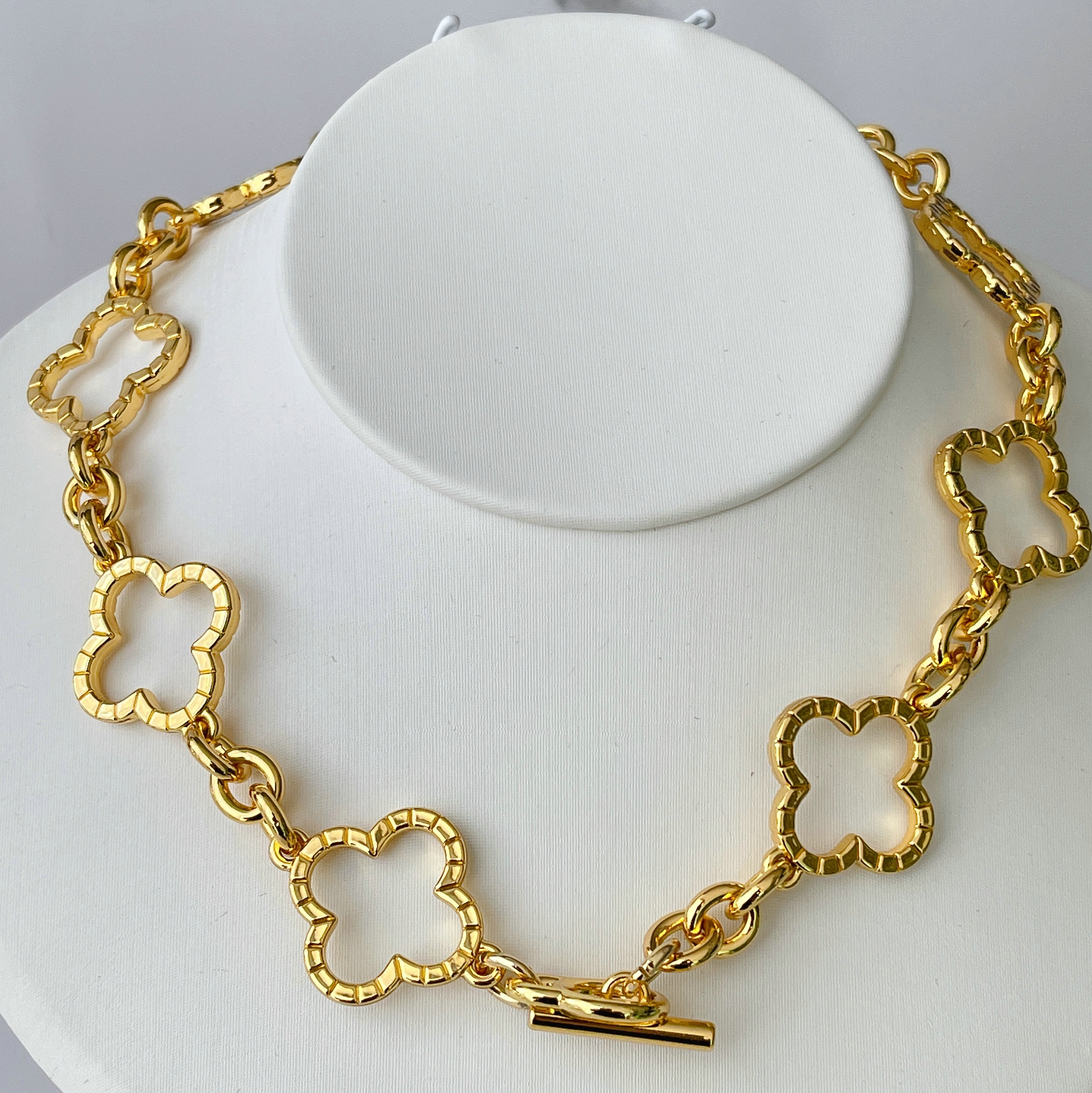 18K Gold Plated High Quality Flower Chain Necklace 16inch