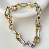 Copy 18K Gold Plated High Quality Two Color Chunky Chain Necklace 16inch