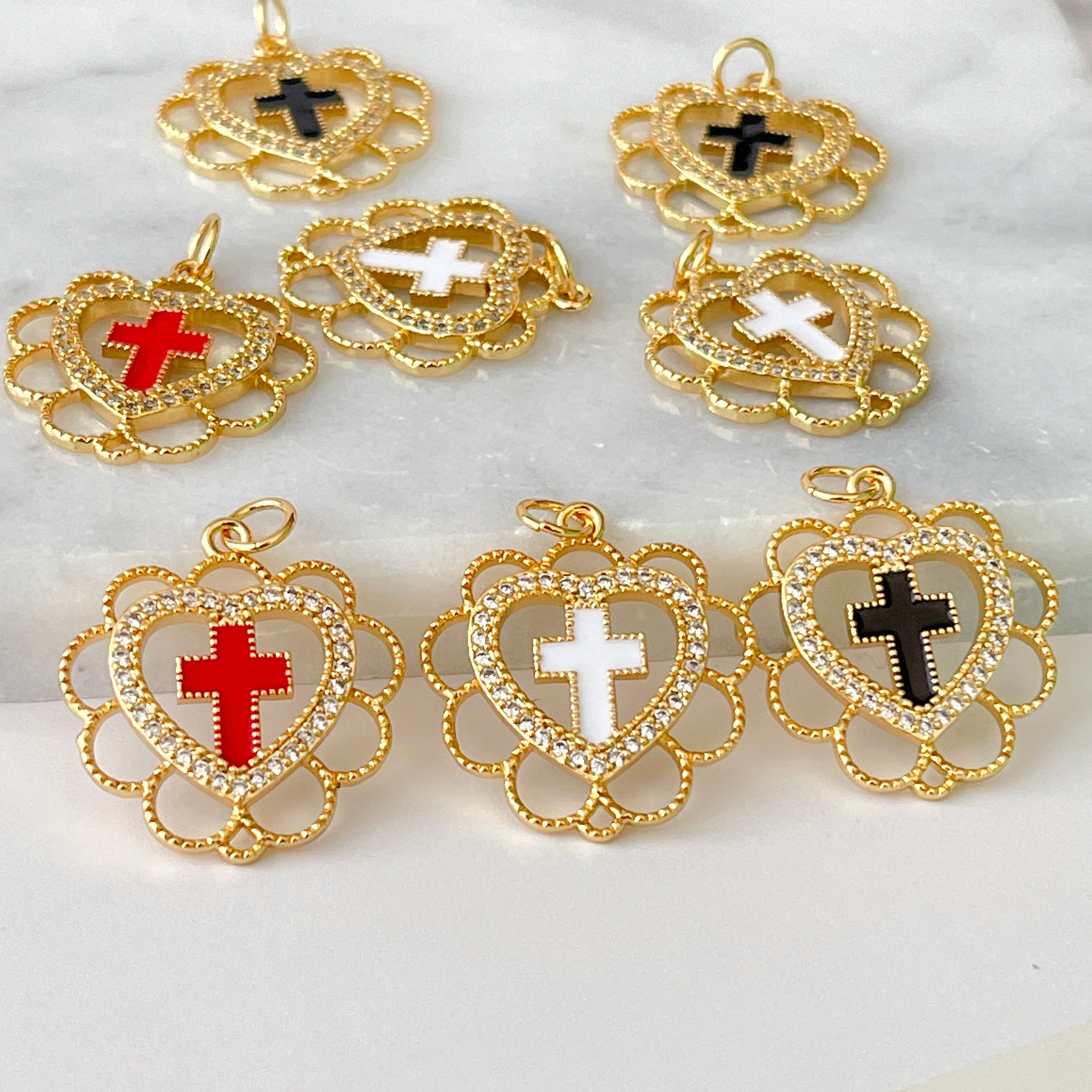 Cross Enamel Heart Charm